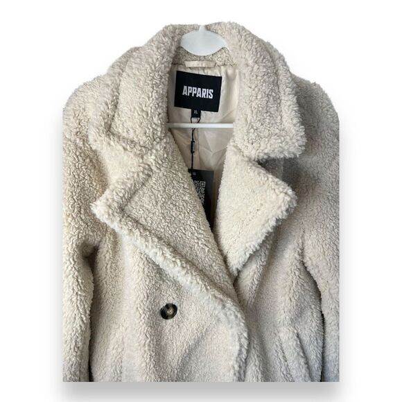 $415 Apparis Women's Ivory Faux Sherling Dble Breasted Sherpa Coat Jacket Sz XL - Picture 2 of 9